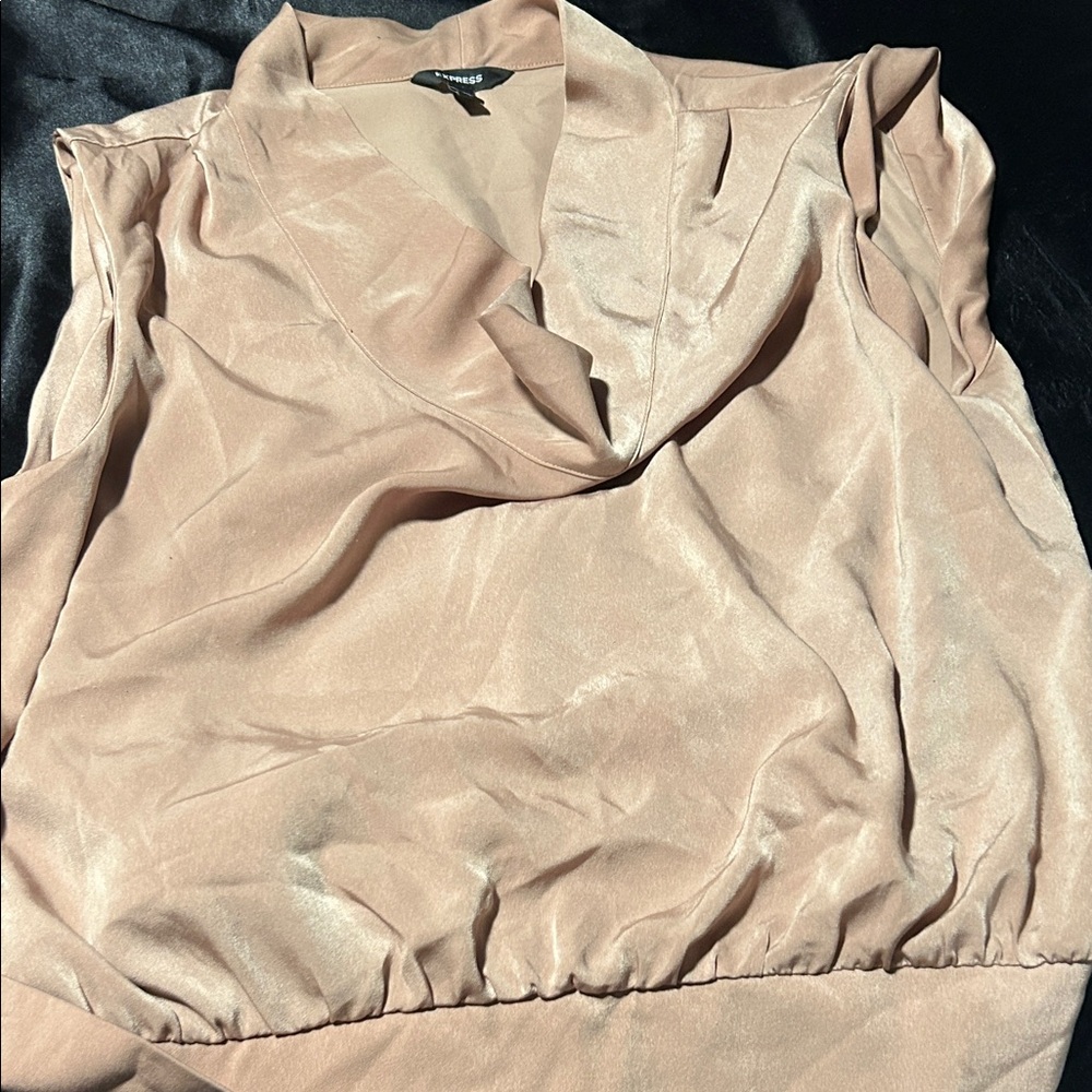 Express Satin Blouse in Soft Beige
